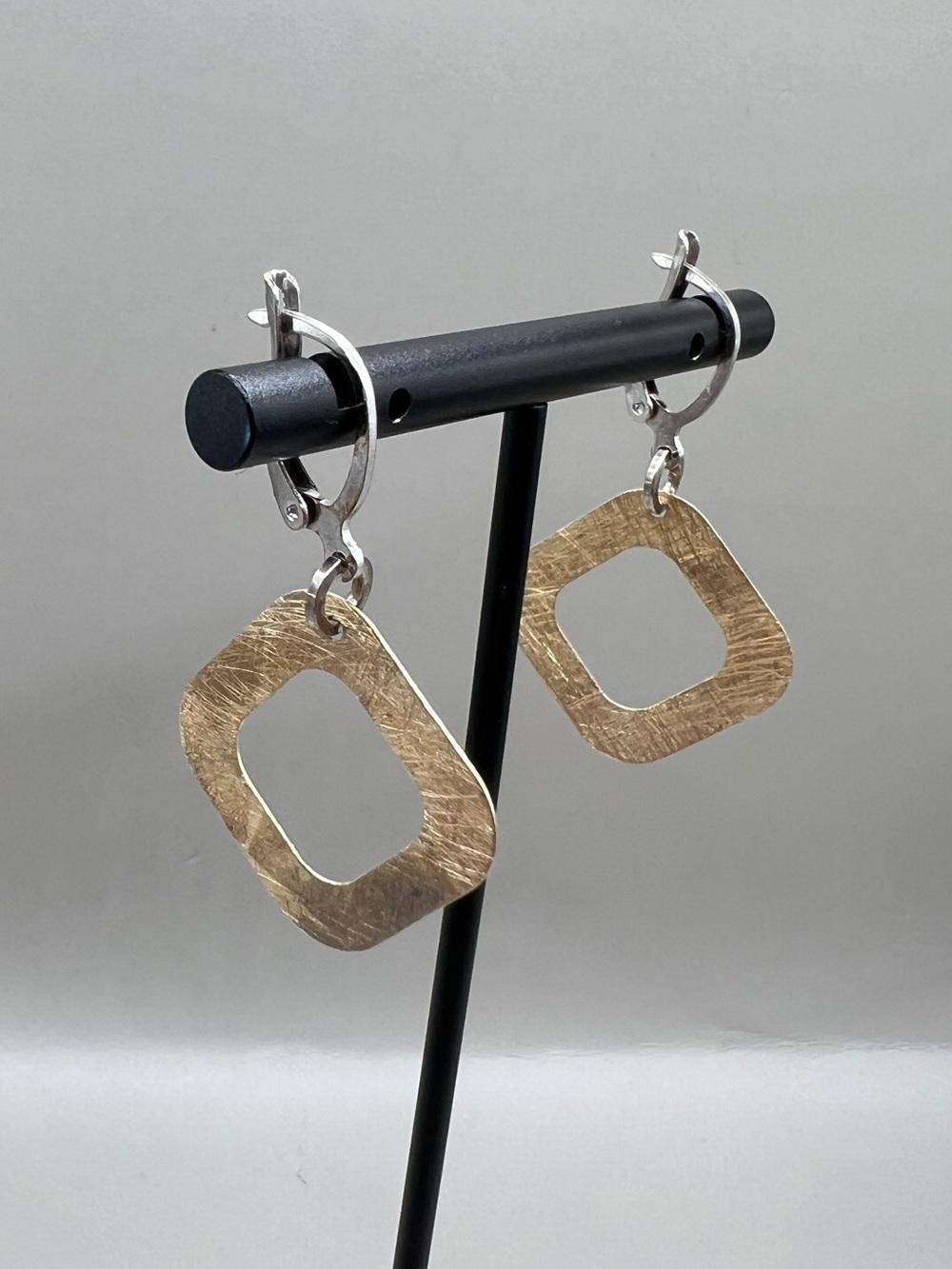 Sterling Silver Brushed Gold Tone Geometric Drop Earrings